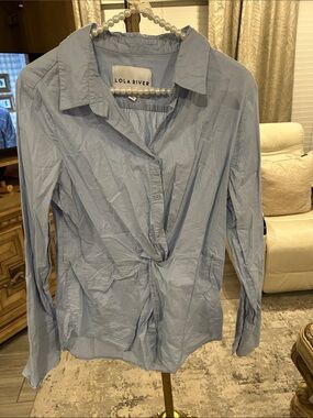 Lola River Light Blue Twist-Front Button Down Shirt